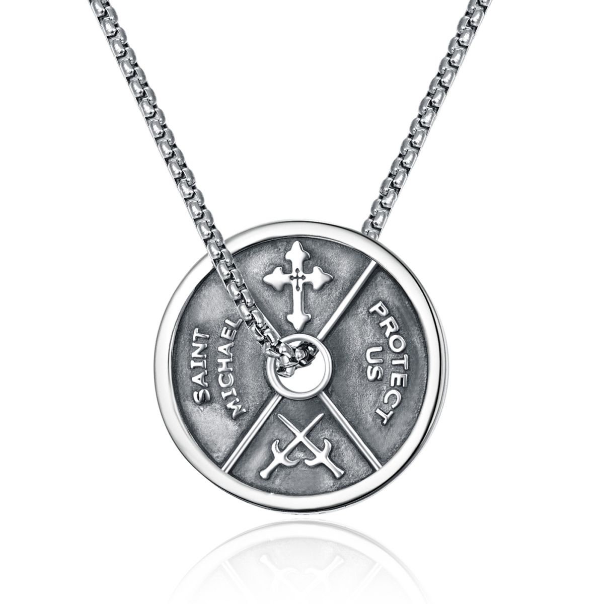 Collier en argent sterling avec pendentif Saint Michel père et fils pour hommes-4