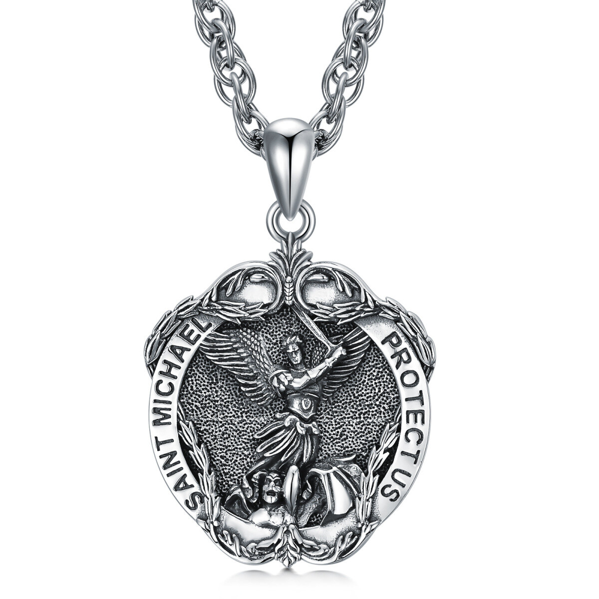 Collier en argent sterling avec pendentif Saint Michael Ivy et mot gravé pour hommes-1