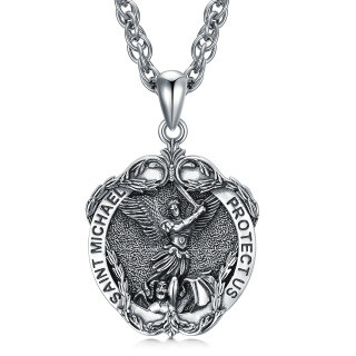 Sterling Silver Saint Michael Ivy Pendant Necklace with Engraved Word for Men-13