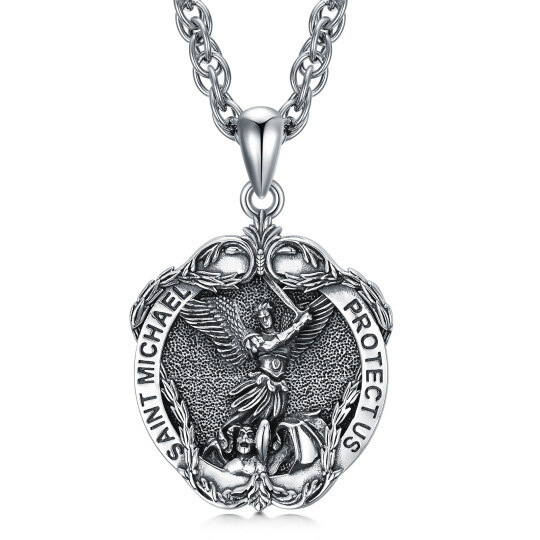 Sterling Silber Saint Michael Ivy Anhänger Halskette mit eingraviertem Wort für Männer