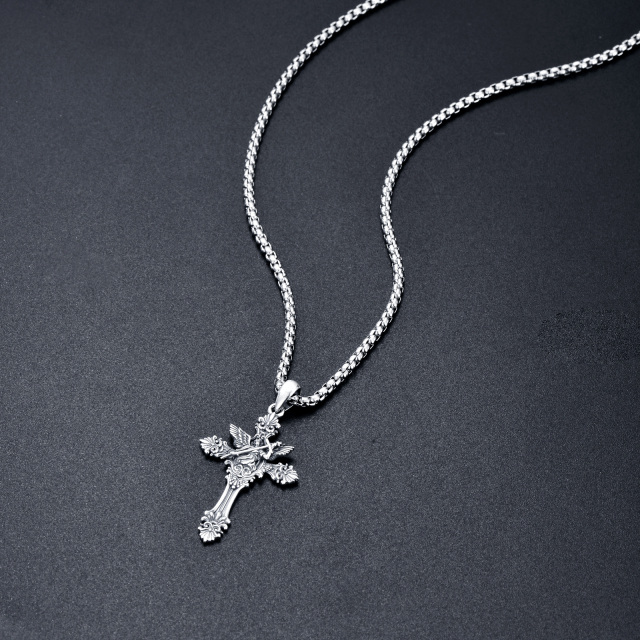 Sterling Silver Saint Michael on Cross Pendant Necklace for Men-5