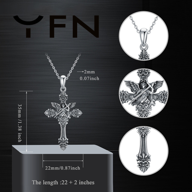 Sterling Silver Saint Michael on Cross Pendant Necklace for Men-6