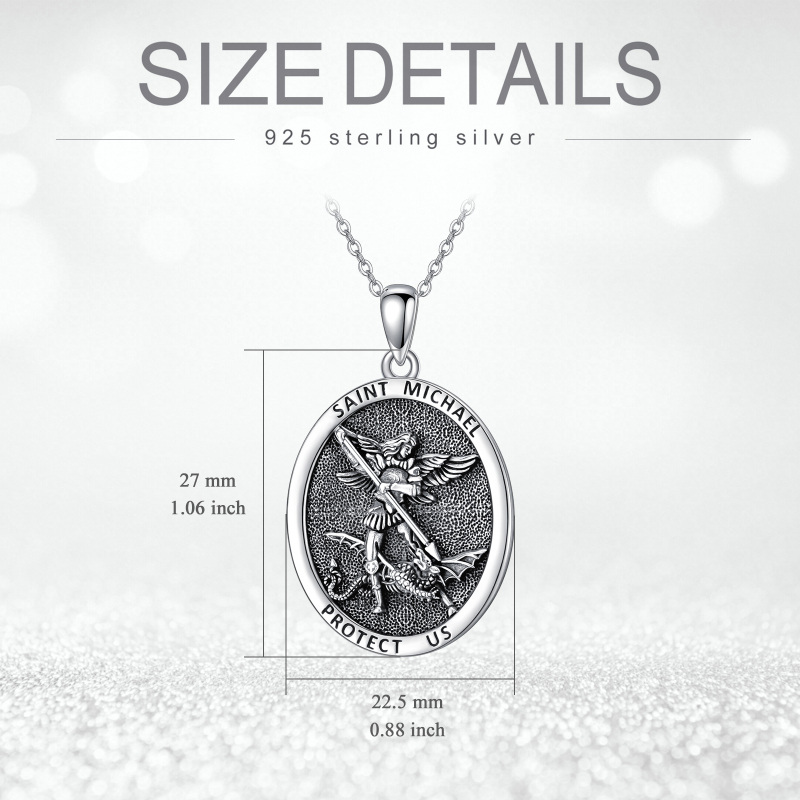 Sterling Silver Saint Michael Oval Shaped Pendant Necklace with Engraved Word for Men-6