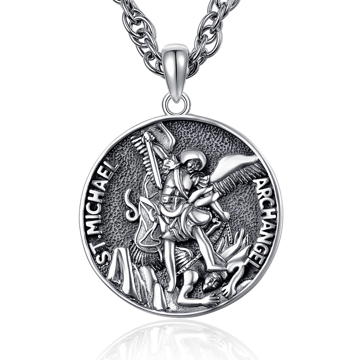 Colgante de plata de ley San Miguel Arco Ángel Collar con palabra grabada-1