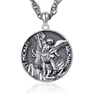 Sterling Silver Saint Michael Pendant Arch Angel Necklace with Engraved Word-56