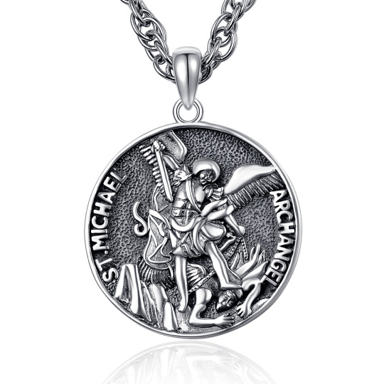 Sterling Silver Saint Michael Pendant Arch Angel Necklace with Engraved Word