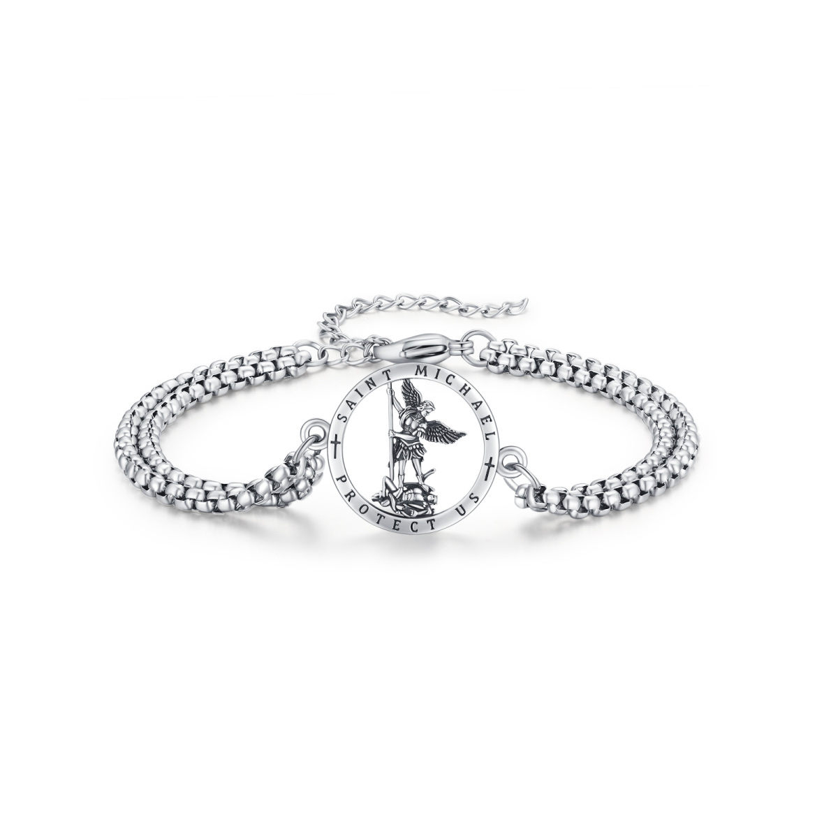 Sterling Silver Saint Michael Charm Bracelet with Engraved Word-1