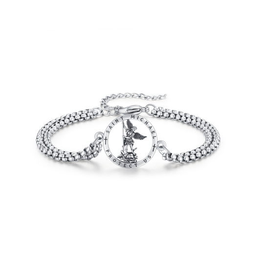 Bracelet en argent sterling avec pendentif Saint Michel et mot gravé