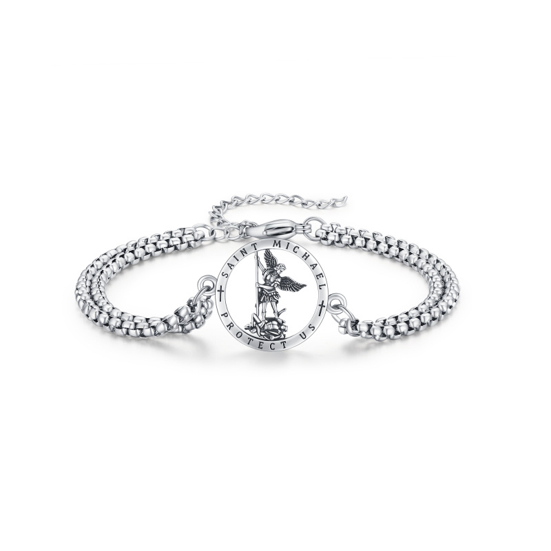 Sterling Silver Saint Michael Charm Bracelet with Engraved Word-51