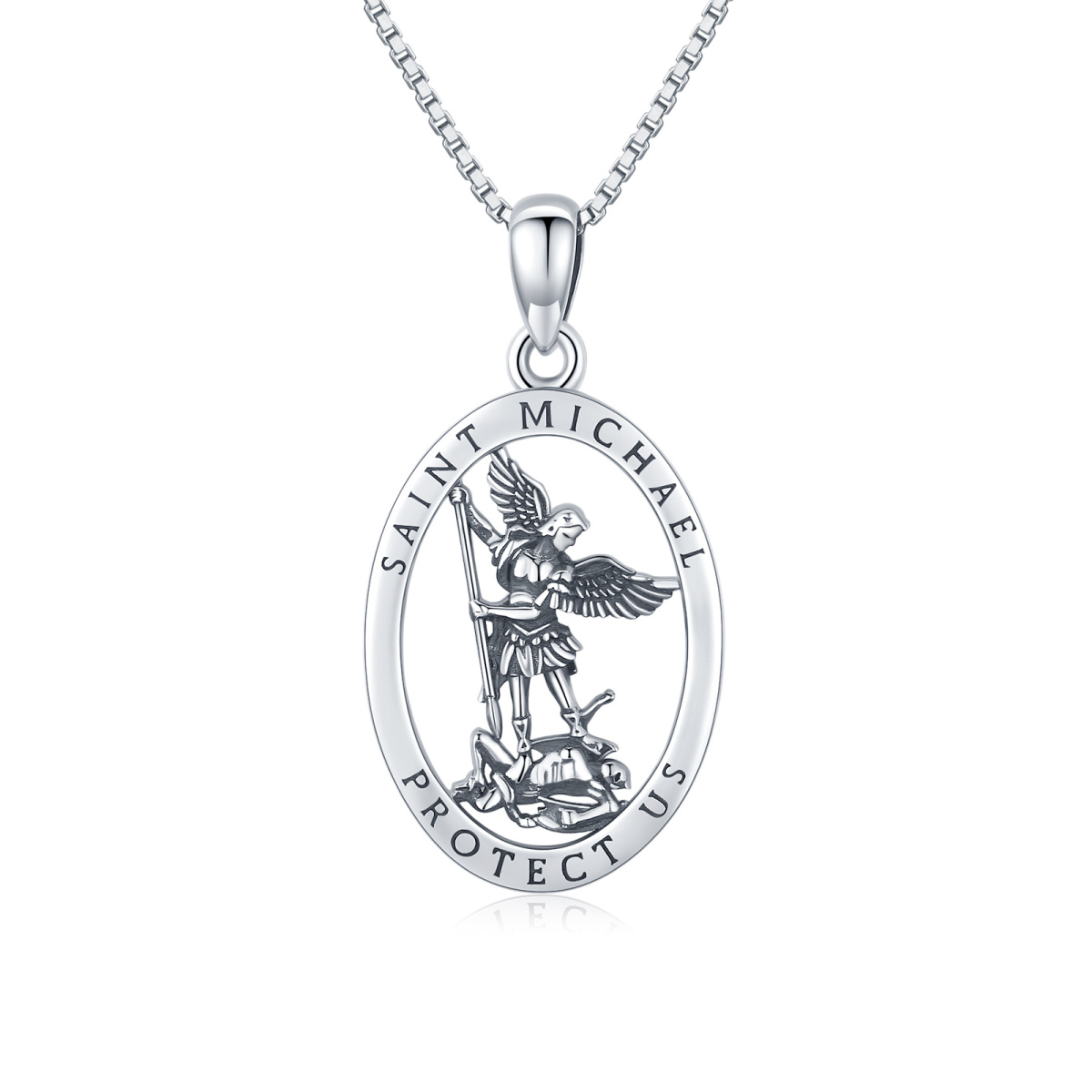 Collier en argent sterling avec pendentif Saint Michel et chaîne en forme de boîte-1