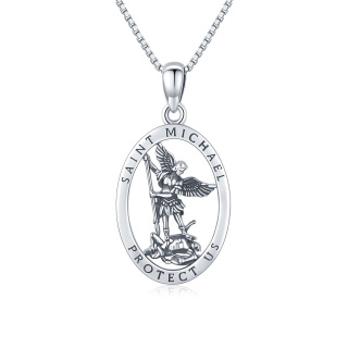 Sterling Silver Saint Michael Pendant Necklace with Box Chain-59