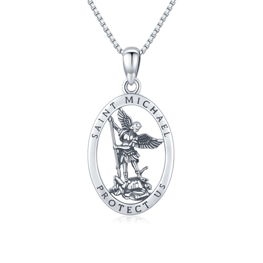 Collier en argent sterling avec pendentif Saint Michel et chaîne en forme de boîte