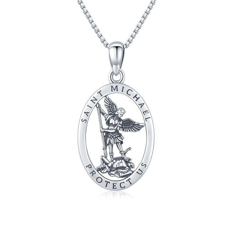 Sterling Silver Saint Michael Pendant Necklace with Box Chain-16