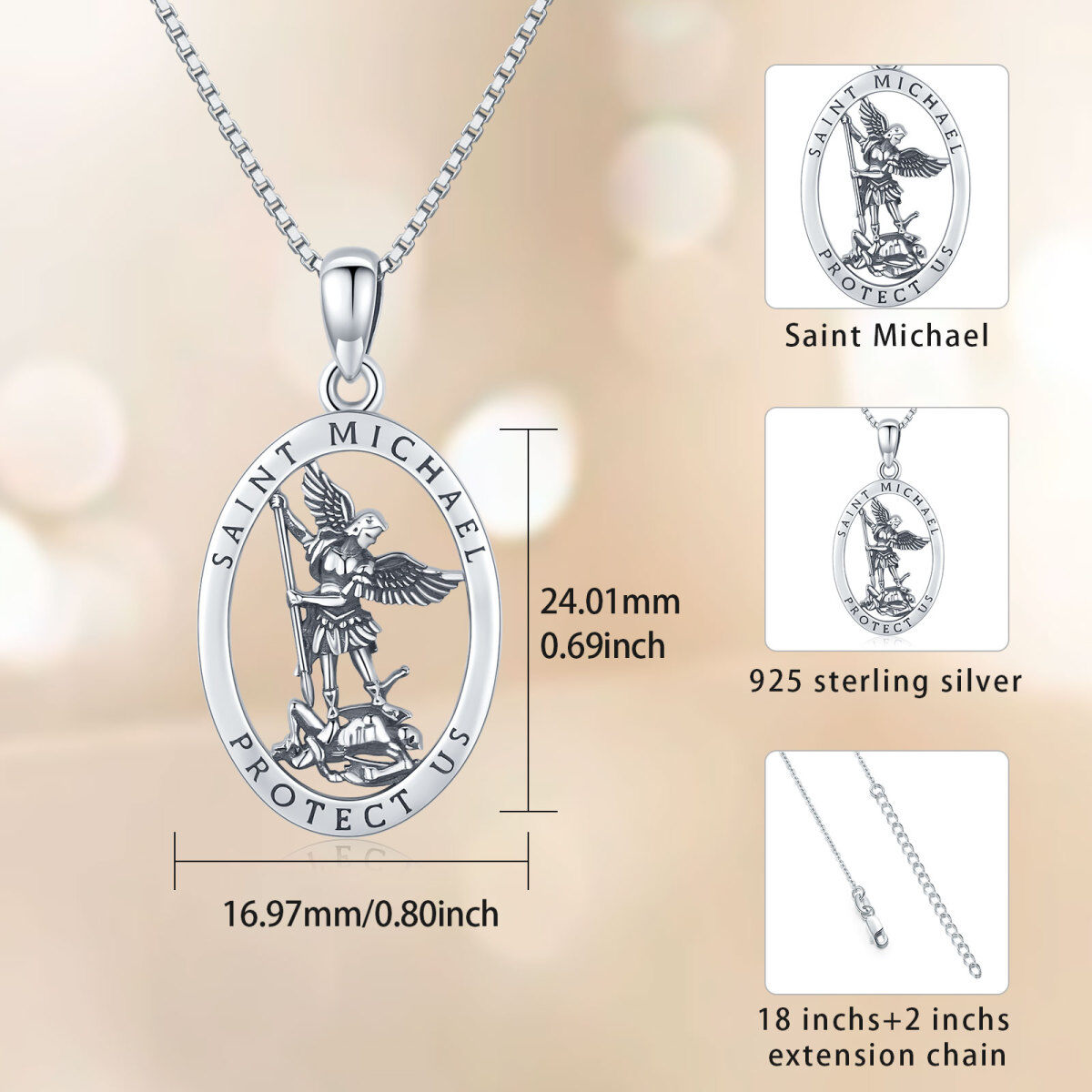 Collier en argent sterling avec pendentif Saint Michel et chaîne en forme de boîte-5