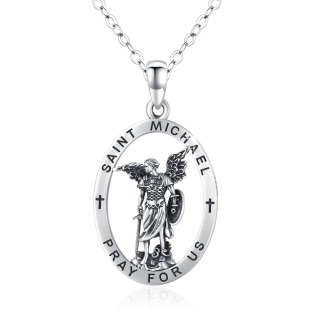 Sterling Silver Saint Michael Pendant Necklace with Cable Chain for Men-47