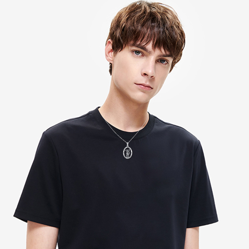 Srebrny naszyjnik Saint Michael z łańcuszkiem kablowym dla mężczyzn-2