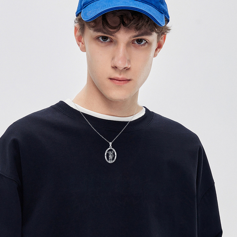 Srebrny naszyjnik Saint Michael z łańcuszkiem kablowym dla mężczyzn-3