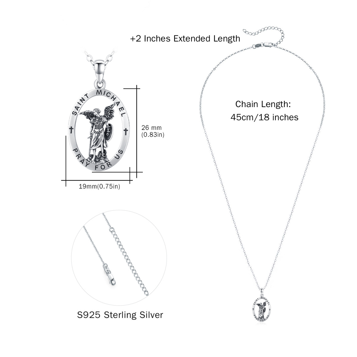 Sterling Silber Sankt Michael Anhänger Halskette mit Kabelkette für Männer-4