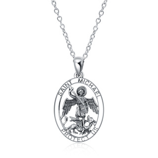 Sterling Silver Saint Michael Pendant Necklace with Engraved Word for Men-59