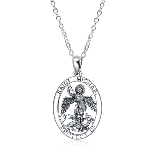 Sterling Silver Saint Michael Pendant Necklace with Engraved Word for Men