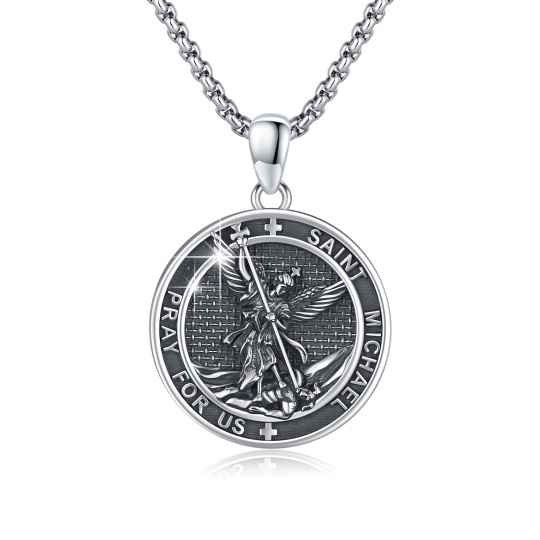 Collar colgante de plata de ley San Miguel con palabra grabada para hombre