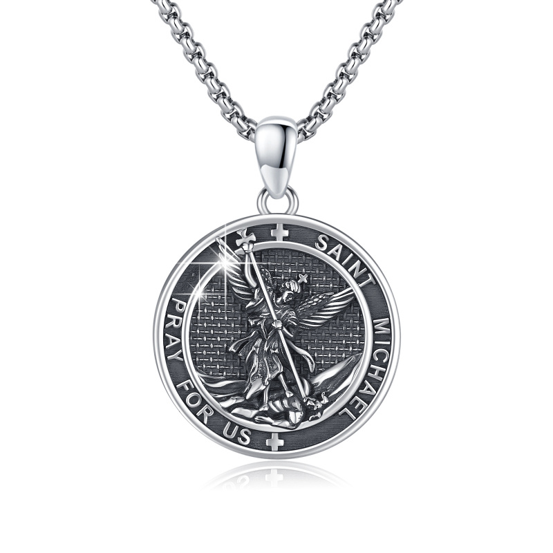 Sterling Silver Saint Michael Pendant Necklace with Engraved Word for Men-14