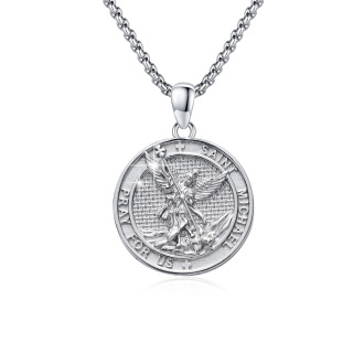 Sterling Silver Saint Michael Pendant Necklace with Engraved Word for Men-44