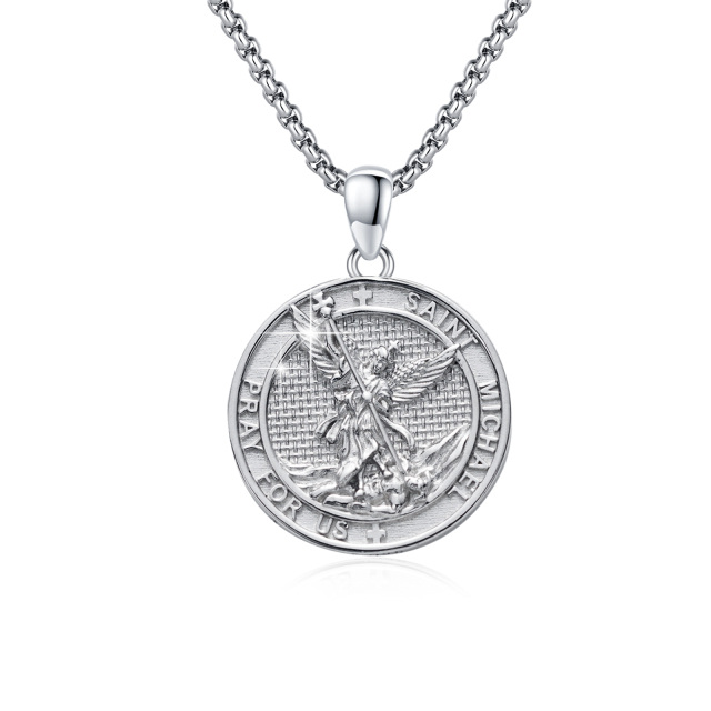 Sterling Silver Saint Michael Pendant Necklace with Engraved Word for Men-4