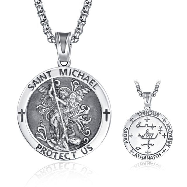 Collier pendentif Saint Michel en argent sterling avec mot gravé pour homme-1