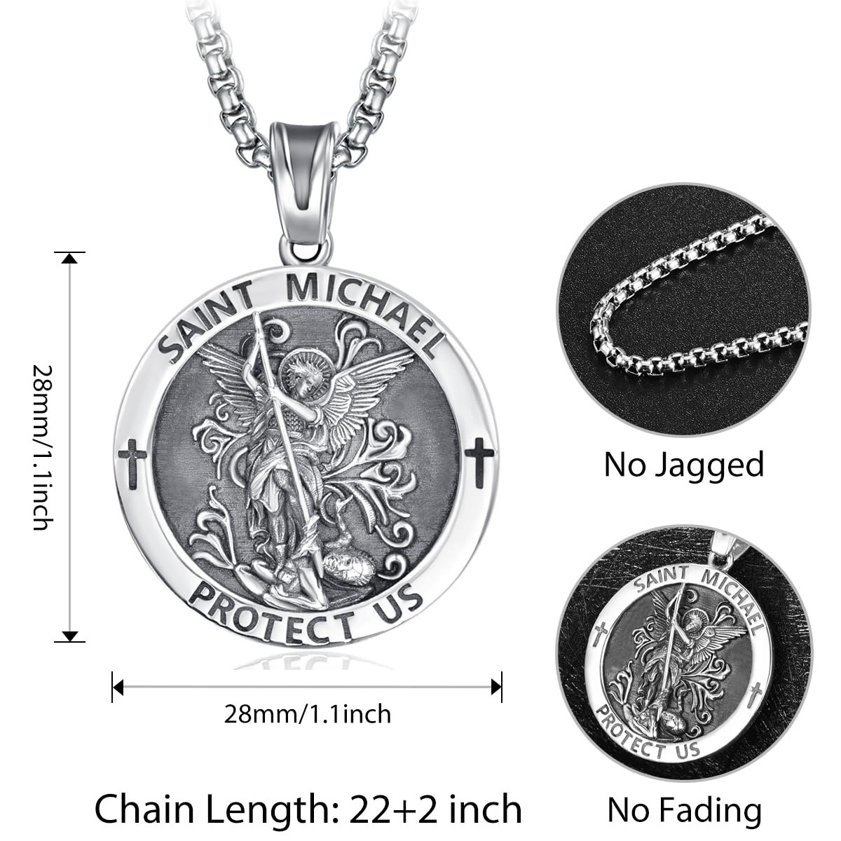 Collier pendentif Saint Michel en argent sterling avec mot gravé pour homme-5