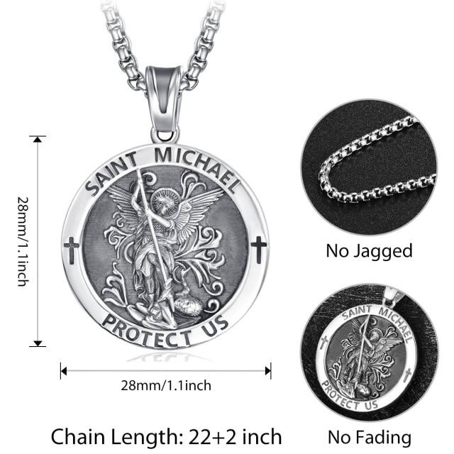 Sterling Silver Saint Michael Pendant Necklace with Engraved Word for Men-5