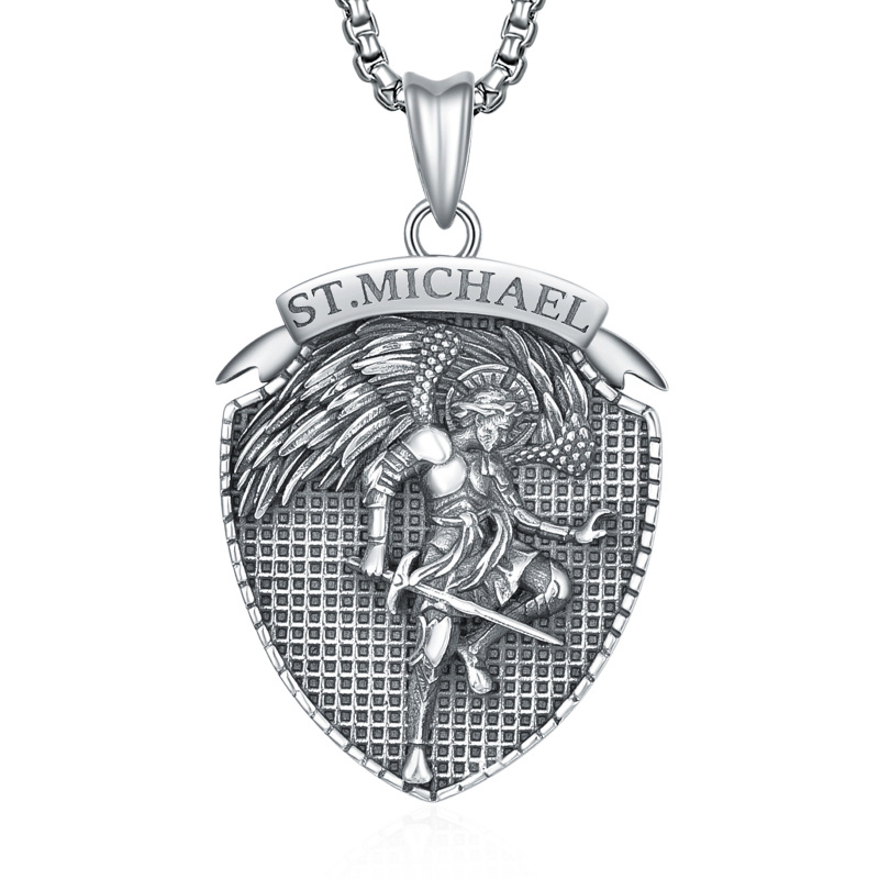 Sterling Silver Saint Michael Pendant Necklace for Men-19