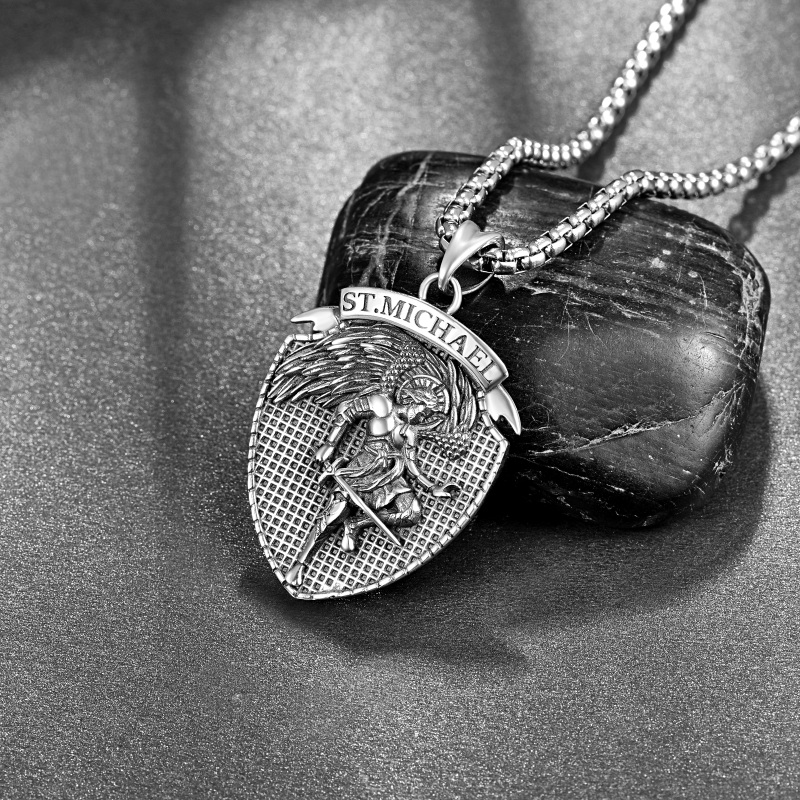 Sterling Silver Saint Michael Pendant Necklace for Men-4
