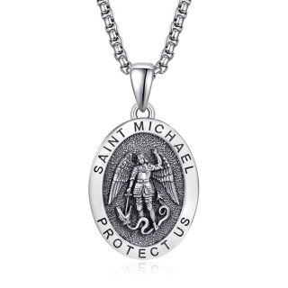 Sterling Silver Saint Michael Pendant Necklace for Men-2