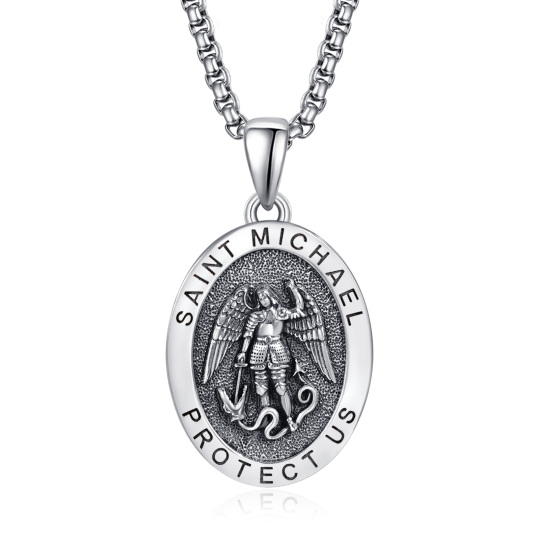 Sterling Silver Saint Michael Pendant Necklace for Men