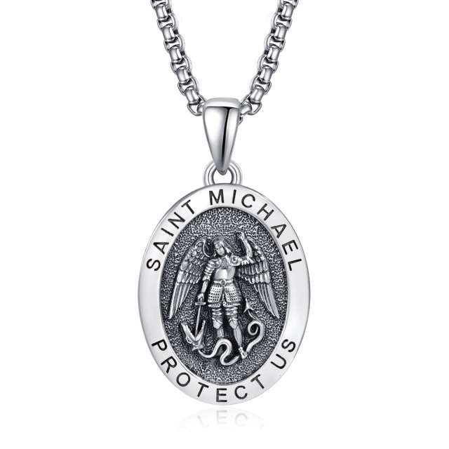 Collier en argent sterling avec pendentif Saint Michel pour hommes-1