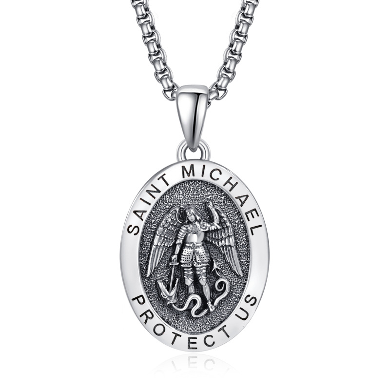 Sterling Silver Saint Michael Pendant Necklace for Men-16