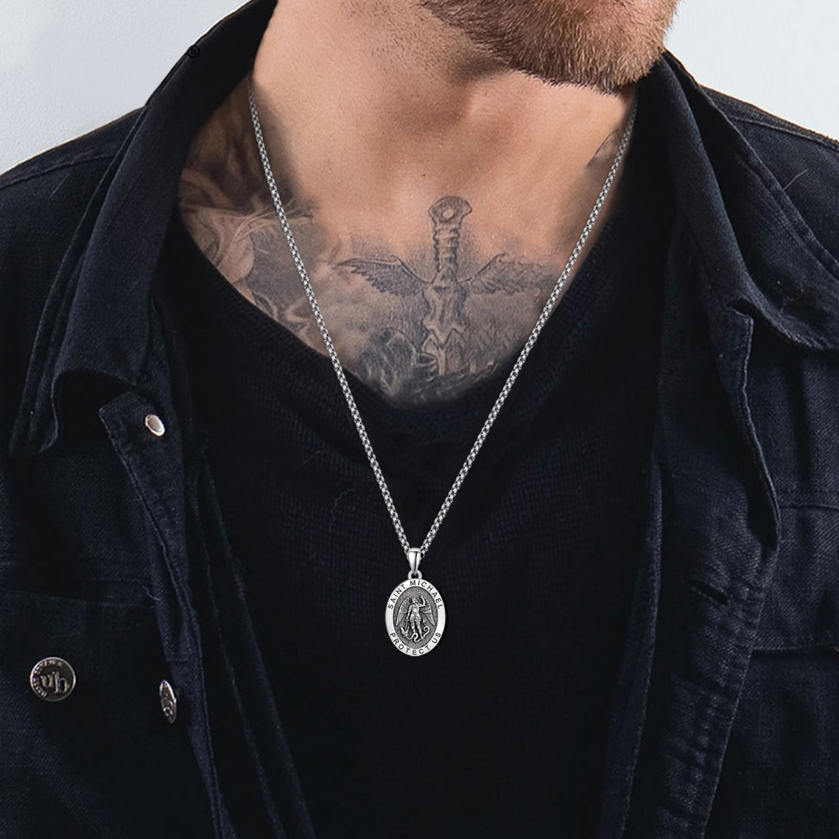 Collier en argent sterling avec pendentif Saint Michel pour hommes-2