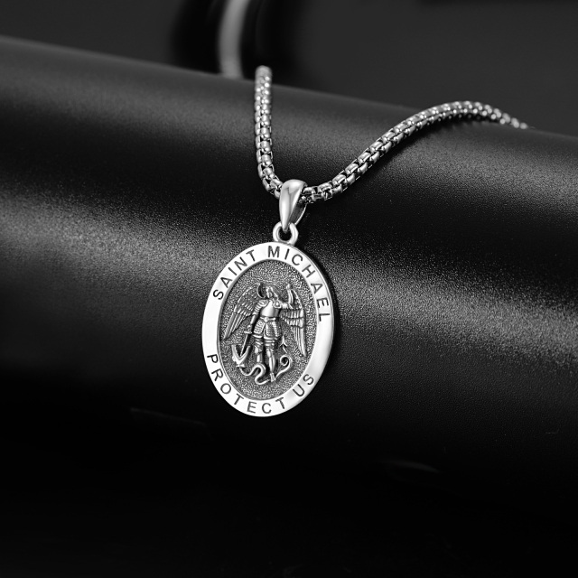 Collana con ciondolo San Michele in argento sterling per uomo-3