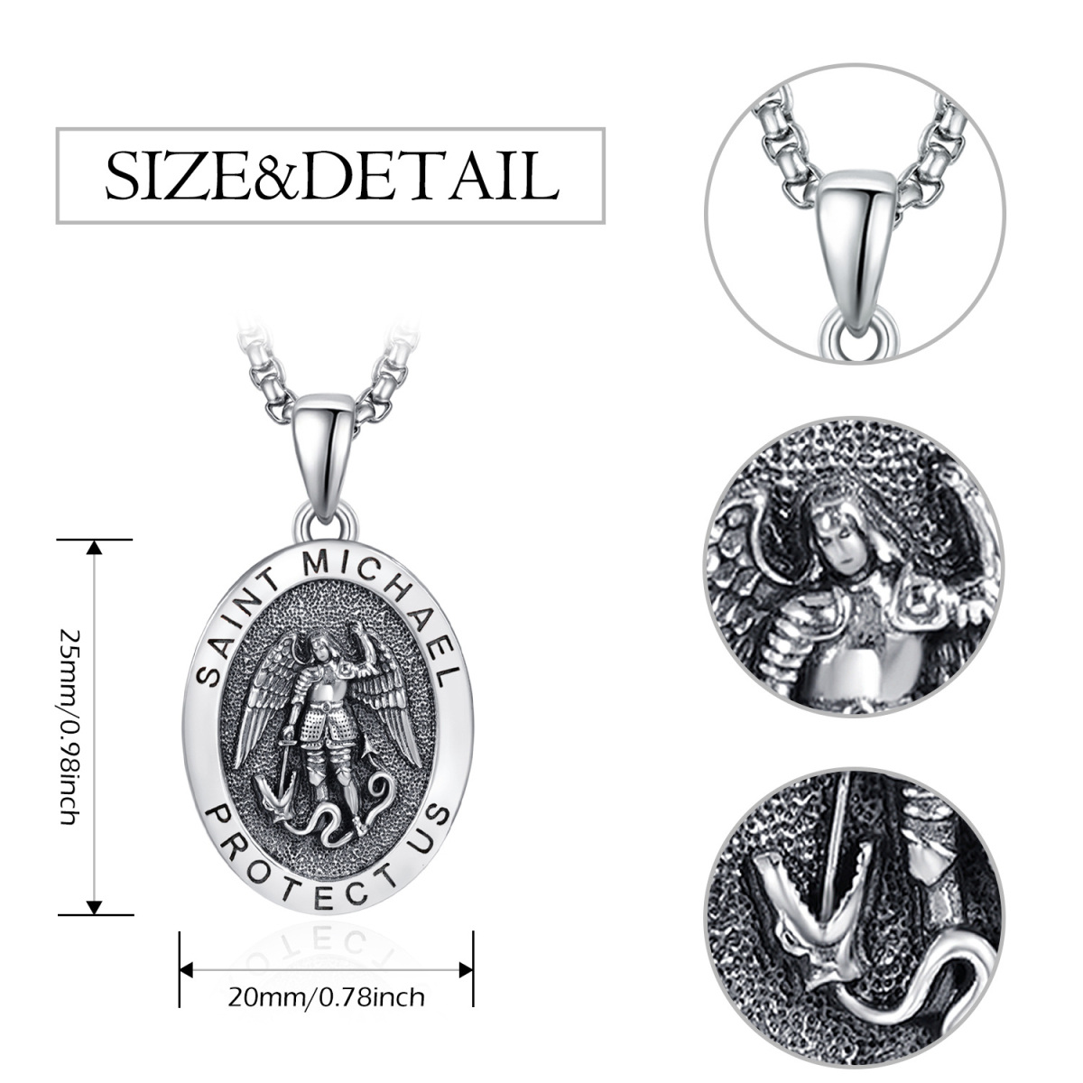 Collier en argent sterling avec pendentif Saint Michel pour hommes-4