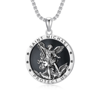 Sterling Silver Saint Michael Pendant Necklace with Engraved Word for Men-31