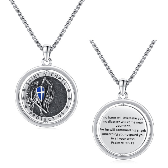 Sterling Silver Saint Michael Pendant Necklace with Engraved Word for Men