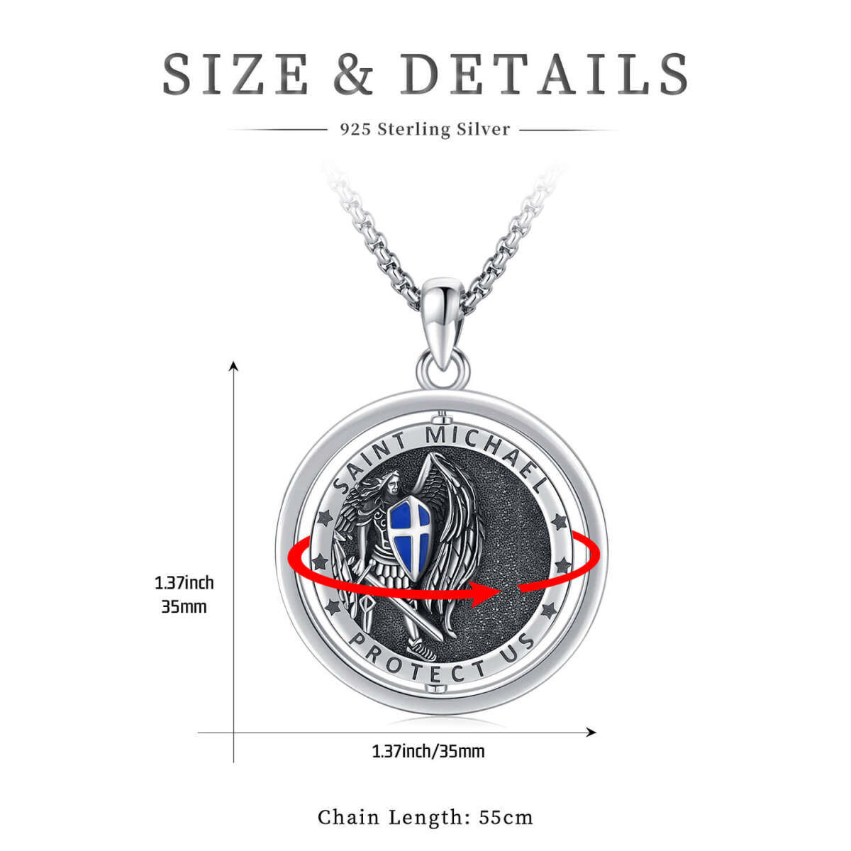 Collana da uomo con pendente di San Michele in argento sterling con parola incisa-5