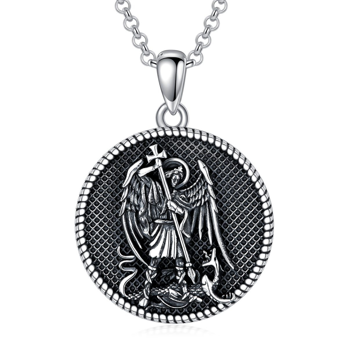 Sterling Silver Saint Michael Pendant Necklace for Men-1