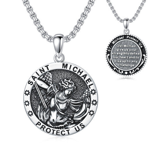 Sterling Silver Saint Michael Pendant Necklace with Engraved Word for Men