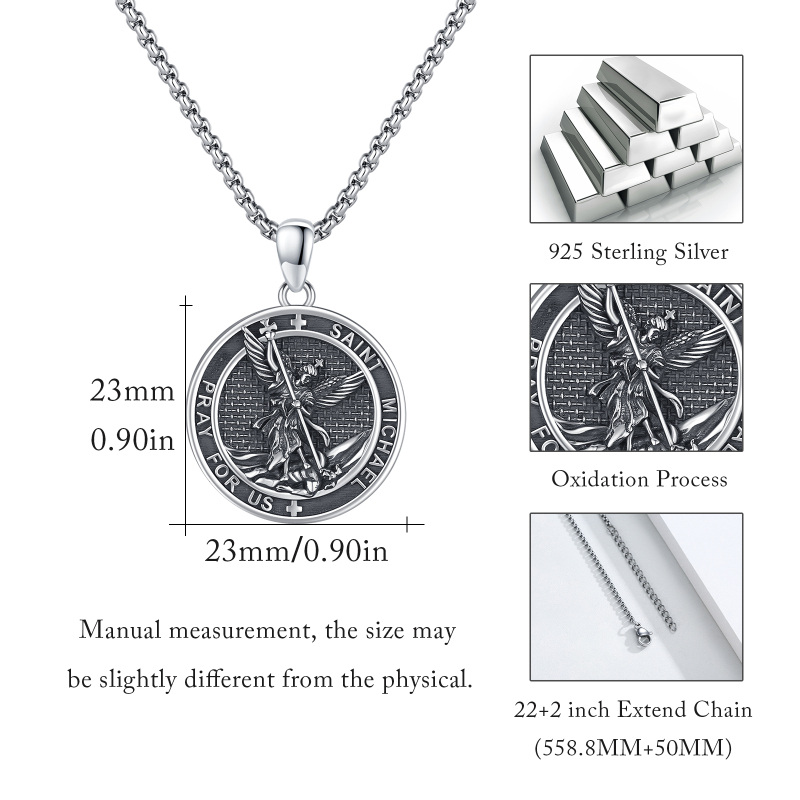 Collana con ciondolo di San Michele in argento sterling con parola incisa per uomo-5