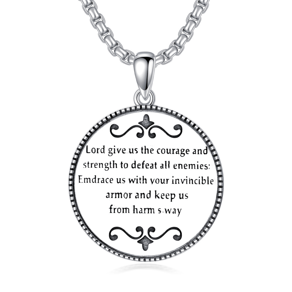 Collier pendentif Saint Michel en argent sterling avec mot gravé pour homme-2