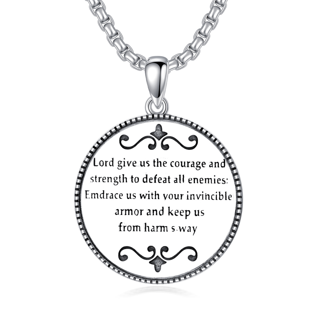 Sterling Silver Saint Michael Pendant Necklace with Engraved Word for Men-2