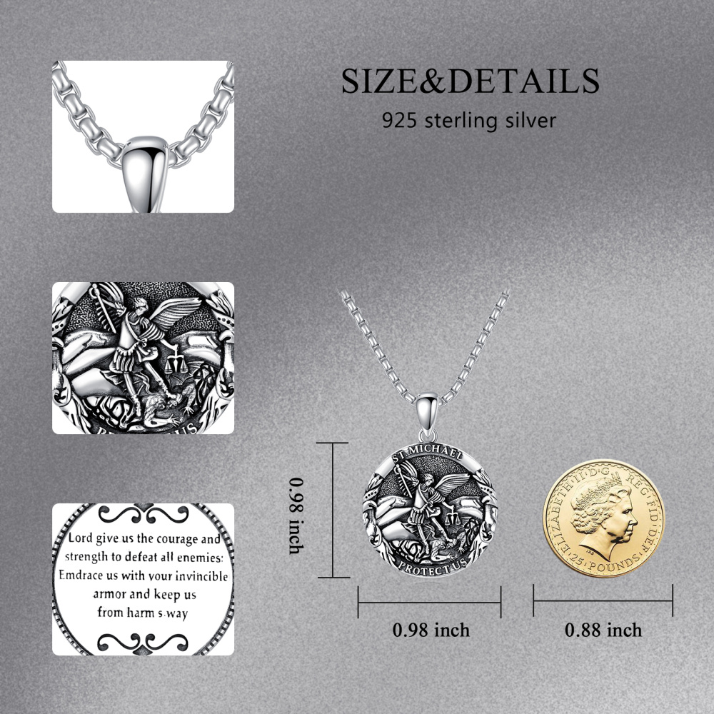 Collier pendentif Saint Michel en argent sterling avec mot gravé pour homme-4