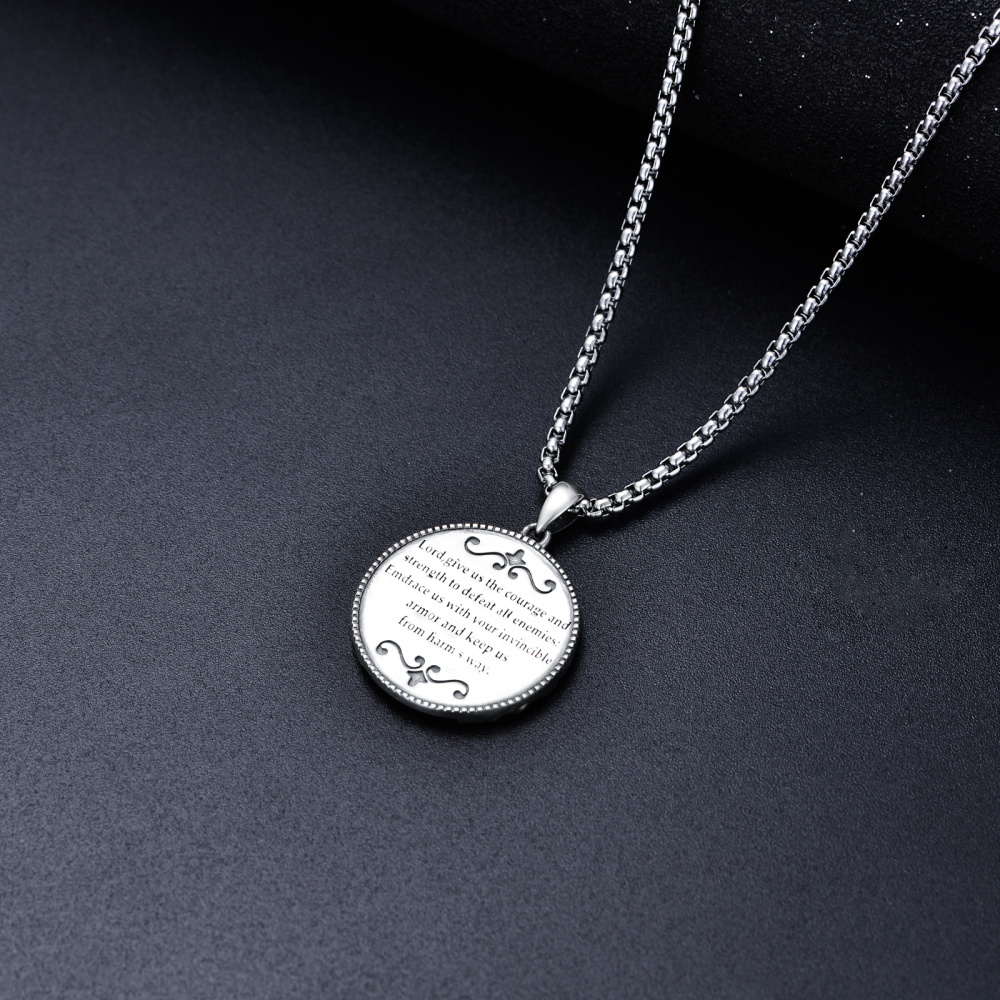 Collier pendentif Saint Michel en argent sterling avec mot gravé pour homme-6